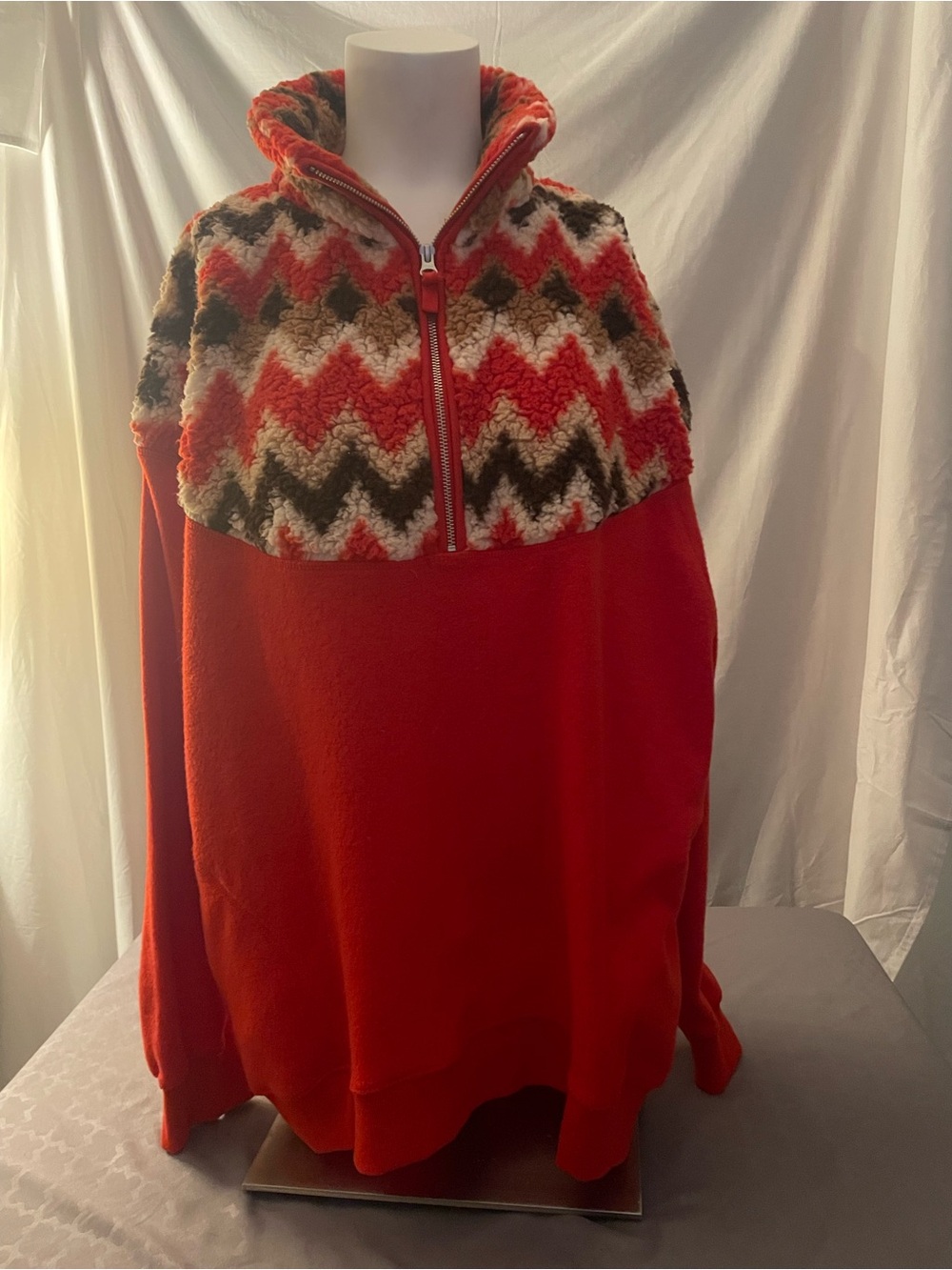 aerie Red Chevron Sherpa Half-Zip Pullover NWT!!